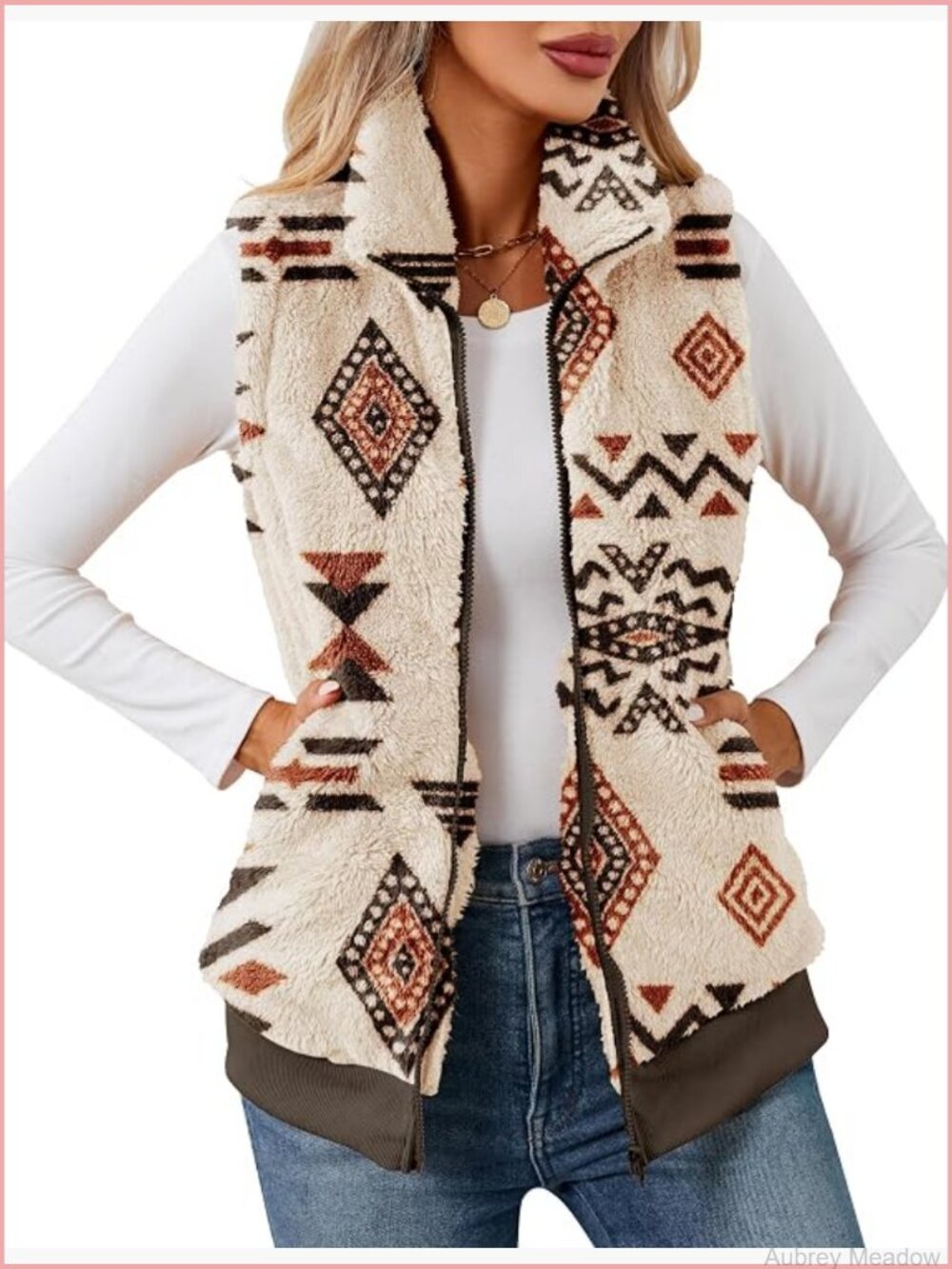 Womens Fuzzy Fleece Vest Sleeveless Zip Up Sherpa Vest with Pockets Fall Winter